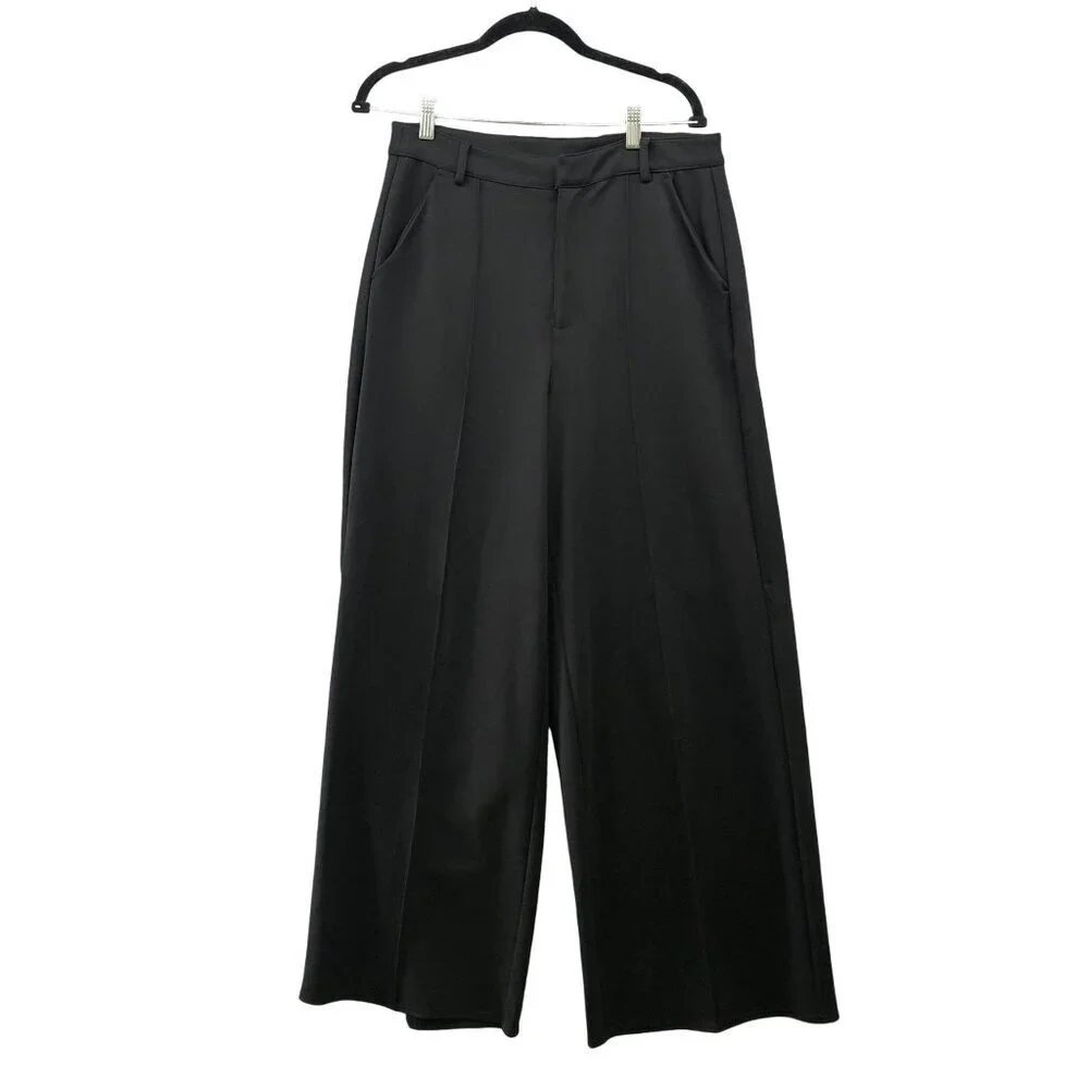 Bar lll High Rise Wide Leg Trouser Pants Womens L Ponte Knit Black Creased‎